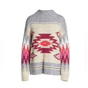 Nic + Zoe Women’s Fall Feelings Mock Neck Knit Sweater Southwest Aztec Size M